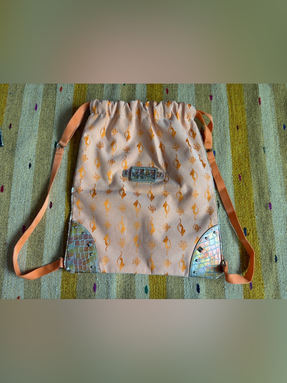 Orange BabyPhat Drawstring Shoulder Bag with Iridescent Accent